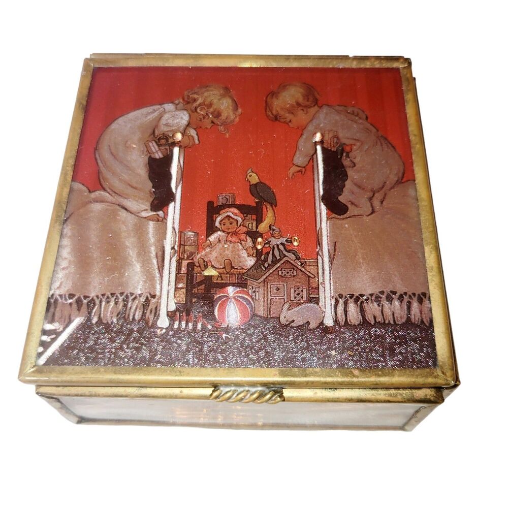 Via Vermont Foil Stained Glass Brass Hinged Trinket Box 2 Children & Toys Enesco